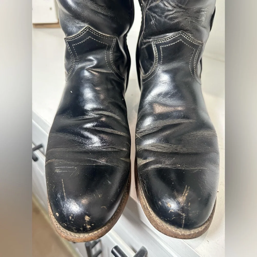 Justin Western Boots Womens 7.5B Black Leather Cowboy Boots USA Made Classic - Picture 4 of 10